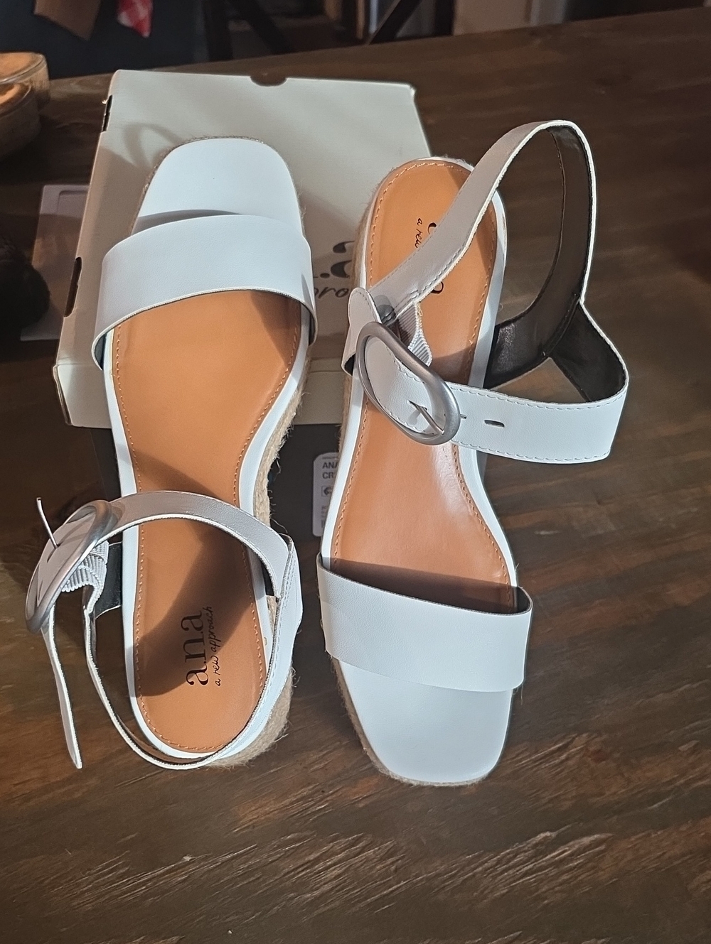 a.n.a White Leather Ankle-Strap Sandals